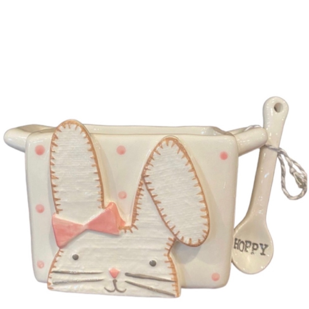 NEW Mud Pie Bunny Sugar Candy Dish w Spoon